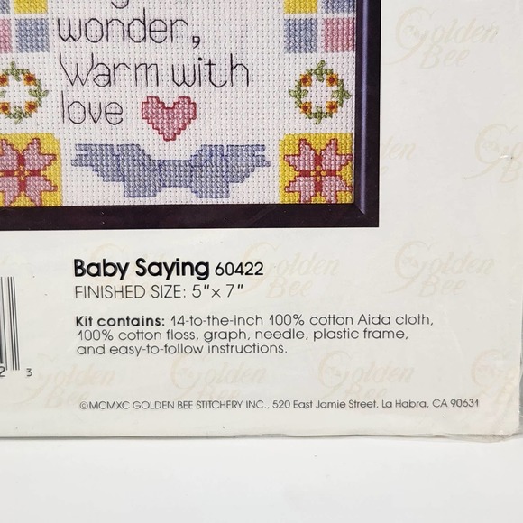Baby Saying Counted Cross Stitch Sampler Kit Golden Bee 5 x 7 Gift Vintage New - Picture 3 of 4